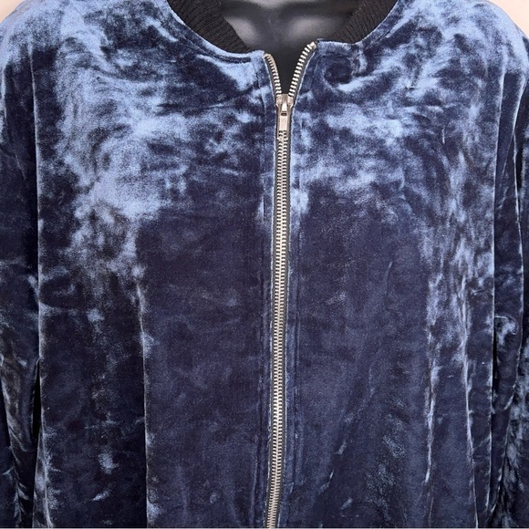 Large Blue Velour Jacket 1804 Brand Zip Closure Stretch Long Sleeve Goth Velvet - Picture 6 of 12
